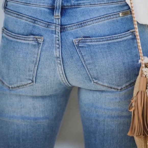 New Kan Can Distressed Button Fly Flare Leg Jeans - Picture 8 of 16